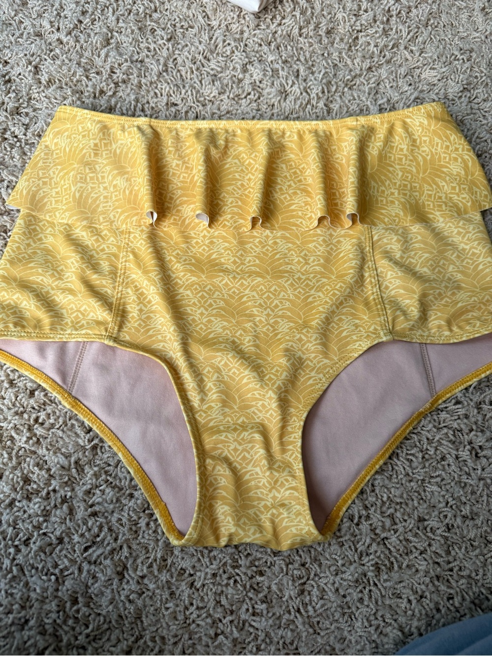 Kortni Jeane Golden Yellow Printed High-Waist Ruffle Swim bottoms